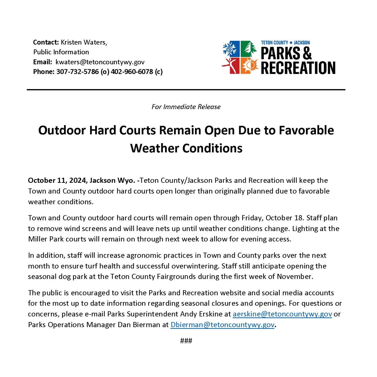 2024.10.11 Outdoor Hard Court Season Extended