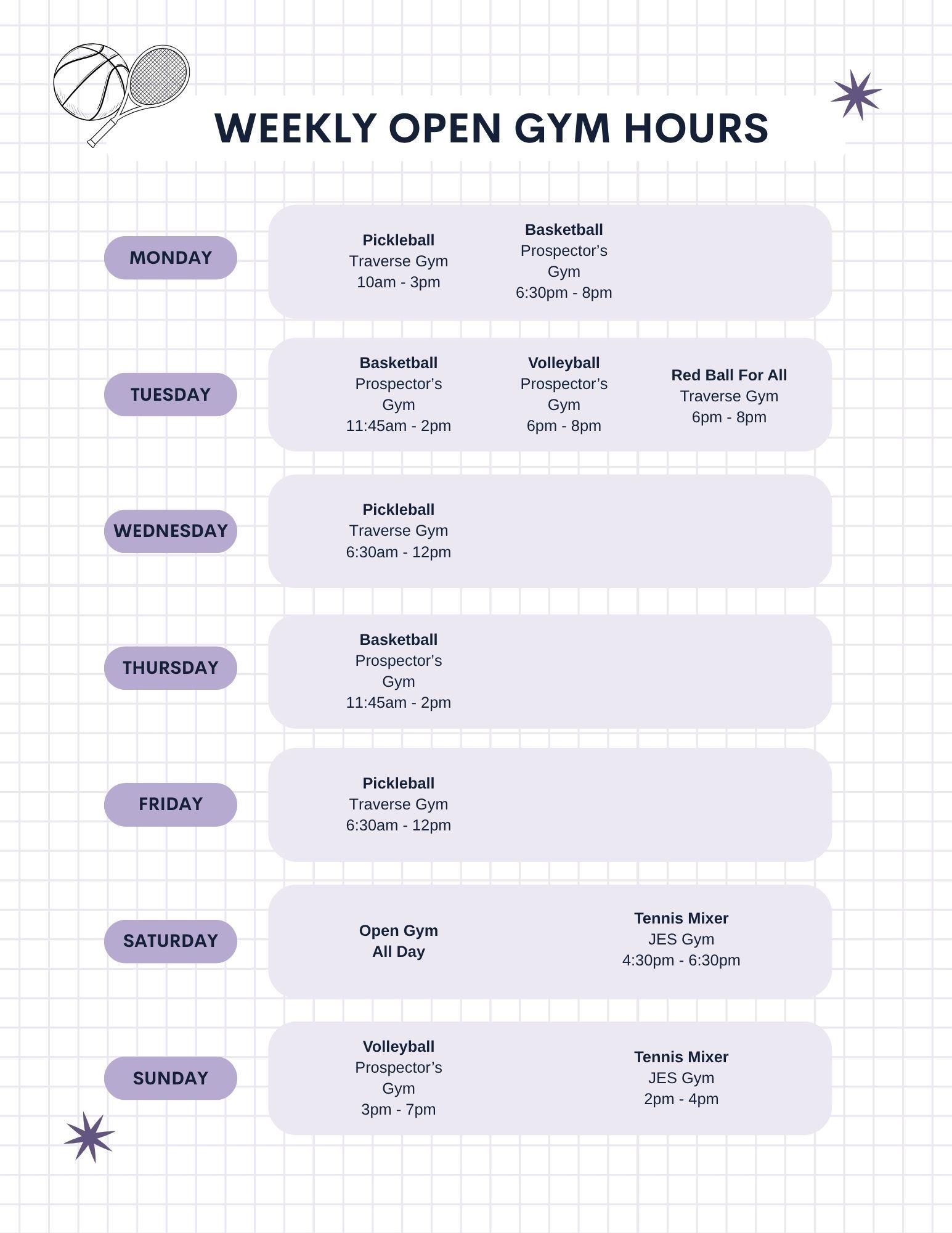 Weekly Open Gym Hours 11.18.2025